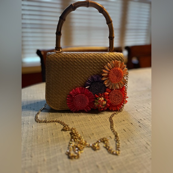 Haute Hippie Tan and Orange Mini Bag with Floral Accents - Picture 5 of 5